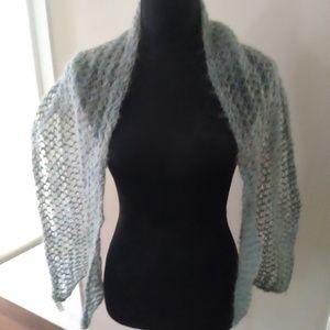 Hand-woven Vintage Light Blue & Grey Mohair/Wool Scarf | Size OS